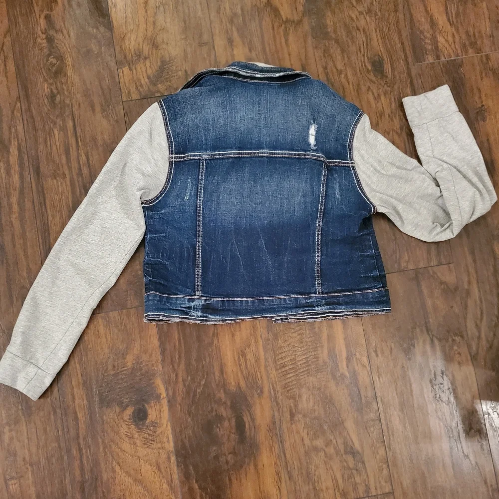 Ariya Jeans Distressed Jacket W/Sweat Shirt Material Arms & Hoodie GIRLS Size M - Picture 6 of 11